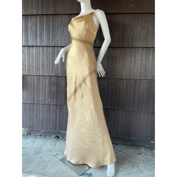 🔥Vintage Y2K Asymmetrical Neck Beaded Embellished Open Back Formal Party Dress - Picture 3 of 16